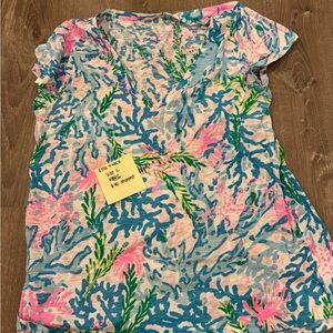 Lilly Pulitzer Blue and Pink Etta V neck